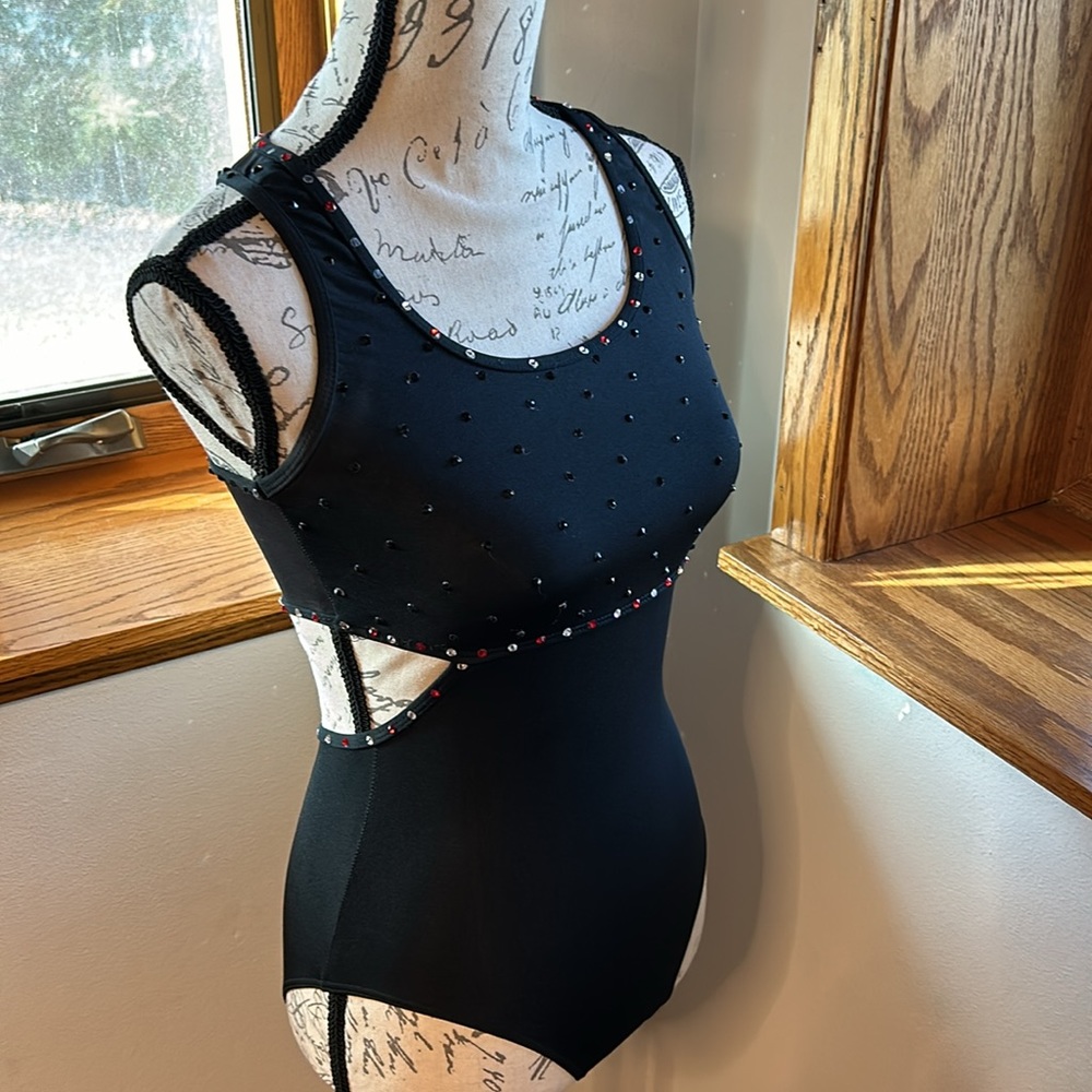 Black Dance Leotard Costume w/ Red and White Stones